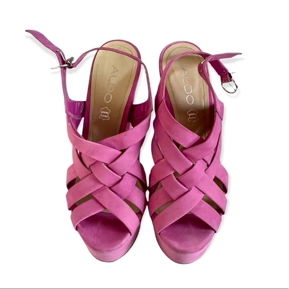 ALDO Pink Suede Leather Peep Toe Stiletto Heels Pumps Size 5.5 - Picture 5 of 6